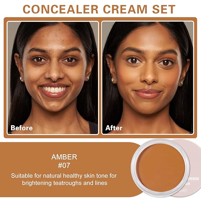 Under Eye Concealer Full Coverage,Under Eye Corrector for Dark Circles,Pot Concealer for Older Women,Teenagers,Middle-aged,Corrector de Ojeras,Waterproof Under Eye Brightener (07 AMBER)