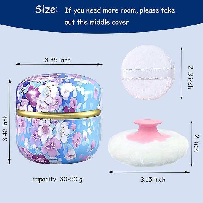 Body Powder Puff and Container for Dusting Powder, Women Powder Puff and Powder Case for Bath and Travel (Sky Blue)