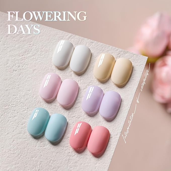 GAOY Gel Nail Polish Set including BabyBlue, Periwinkle Pastel Purple, Dusty Pink White Yellow for Manicure and Nail Art DIY at Home or Salon