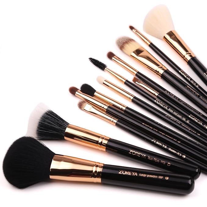 Z'OREYA Premium Travel makeup brush set 12 pieces essential Cosmetic tools Synthetic Hair Foundation Powder Eye Cosmetic brushes With Black Holder