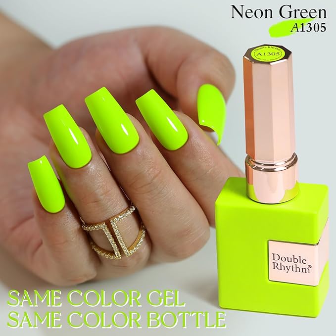 Double Rhythm 15ML Lime Green Gel Polish Pure Sheer Same Color Same Bottle Soak Off Gel Polish Art Manicure Salon DIY at Home for Women (Neon Green-A1305)
