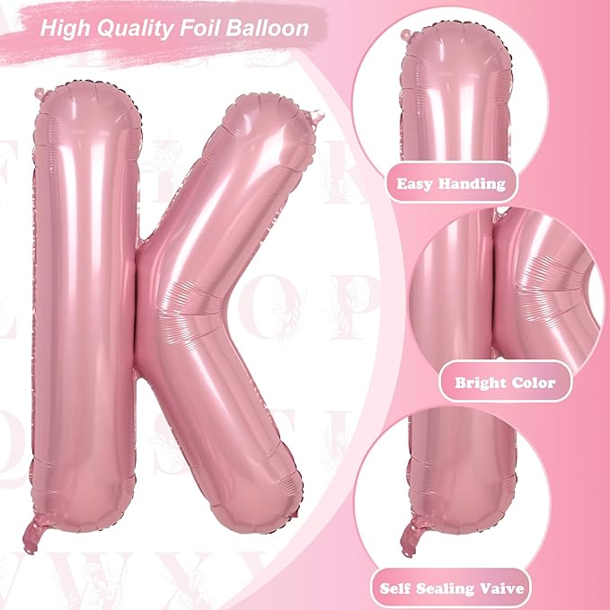 40" Balloon Letter K Pastel Pink, Large Foil Baby Pink Letter Balloons A - Z for Girls, Light Pink K Helium Balloon for Women Birthday Anniversary Graduation New Year Party Decoration Supplies