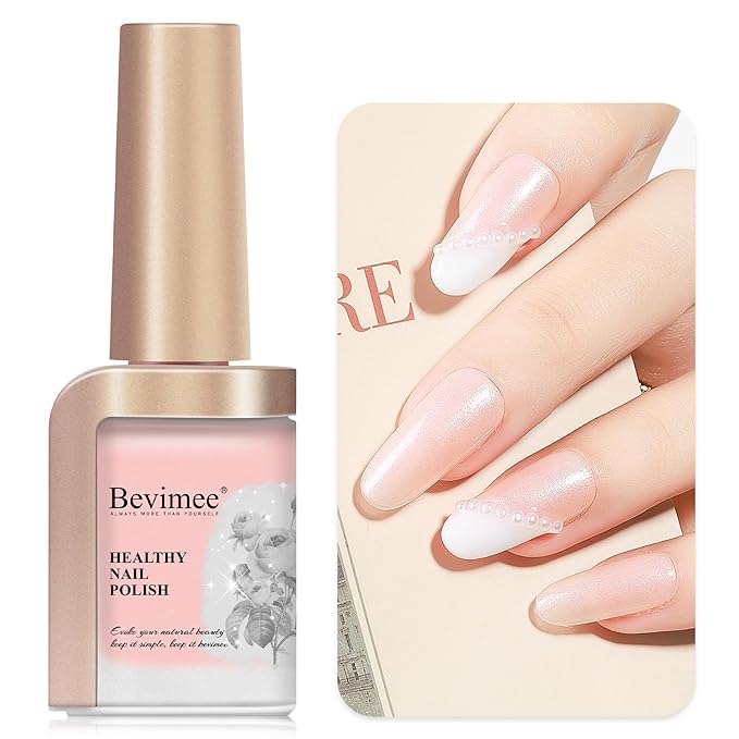 Nail Polish, Air Quick Dry, Light Pink Shimmer Nail Lacquer Non-Gel Nail Art Polish Fast Drying Nail Pigment Oil-based Holographic Fingernail Concealer Polish, 1PC 12ML Long Last