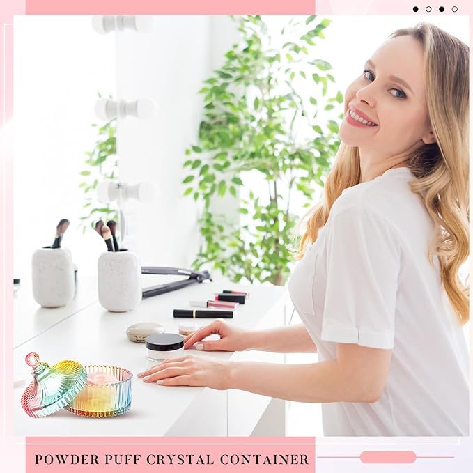 Tioncy 3 Pcs Large Body Powder Puff and Container Powder Container with Puff Crystal Case Soft Washable Reusable Velour Face Body Glitter Wet Dry Makeup(Simple,Colorful)