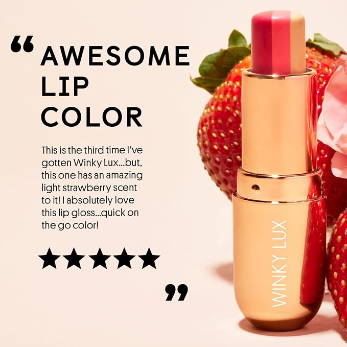 Winky Lux Strawberry Rose Tri-Color Tinted Lip Balm – Hydrating Lip Balm, Sheer Pink Tint, Lip Care with Jojoba Oil & Vitamin E, Moisturizes & Softens Dry Lips, Buttery Soft with Strawberry Rose Scent