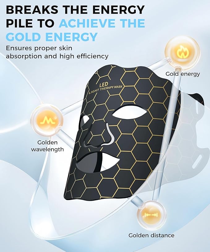 Yahi LED Face Mask Light Therapy, Red Light Therapy for Face, 7-1 Colors LED Facial Skin Care Mask, 175 High-Density Light Beads, Black