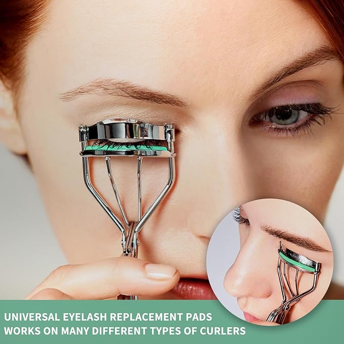 Soft Silicone Rubber Eyelash Curler Refills Compatible with Shiseido, Tweezerman, Revlon, Shu Uemura, Surratt, e.l.f Eyelash Curler for Travel Portable Carry,Cosmetic Accessory,6PCS (Green)