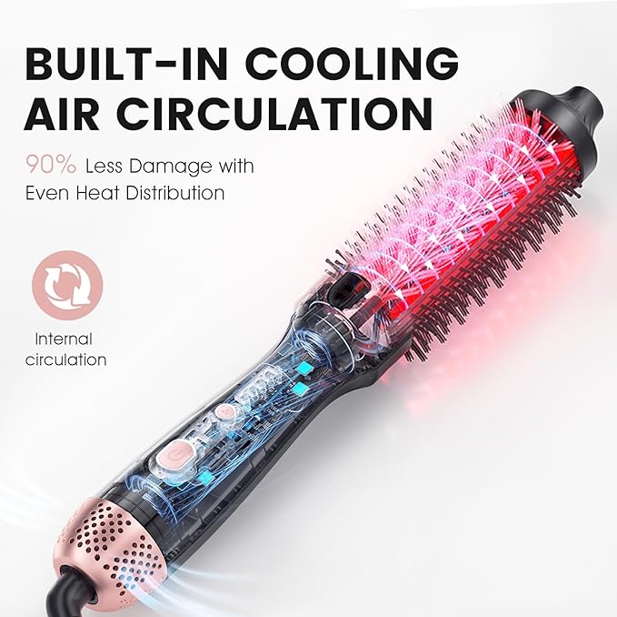 Zavarea Thermal Brush, 1.5 Inch Heated Round Brush for Blowout Look, Hot Styler with 800M Negative Ions & Ceramic for Less Damage & Frizz, Boosts Shine & Easy to Use, Dual Voltage, Elegant Black