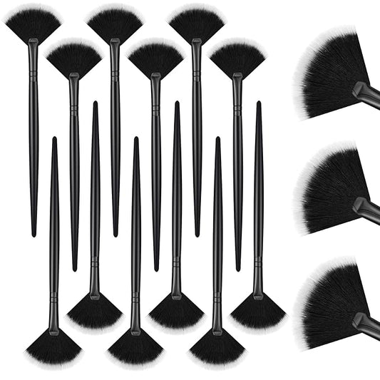 12 Pcs Soft Facial Fan Brush Blush Makeup Brush Face Mask Acid Applicator Multi Use Cosmetic Tools for Peel Mask Makeup for Mud Cream(Black)