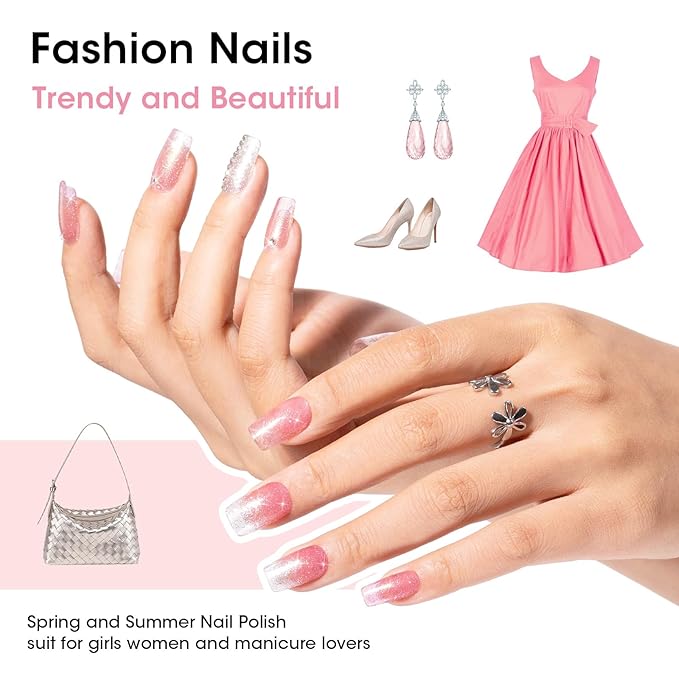 GELLEN Sheer Shimmer Pink Nail Polish & Clear Base Top Coat Nail Polish, Light Pink Shimmer Nail Polishes Summer Spring Translucent 6pcs Set, Quick Dry Regular Nail Polishes Non UV Gel, Hema Free