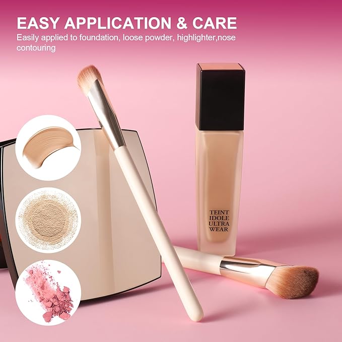 Angled Concealer Brush Under Eye, Medium Nose Contour Brush Foundation Hightlighting Eyeshadow Makeup Brushes with Dense Synthetic Bristles for Cover Dark Circles, Blending, Liquid, Cream, Bronzer