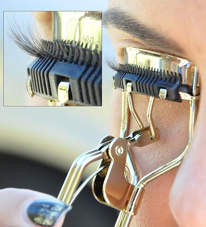 Stainless Steel Eyelash Curler with Built-in Comb Pinch Pain-Free Lash Curler with Brush Suitable for Any Eye Shapes and Sizes and with 5 Silicone Refill Pads (Pink)