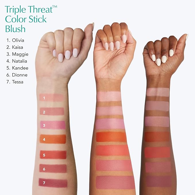 Thrive Causemetics Triple Threat Color Stick: Cream Blush Stick with Vitamin E, Evening Primrose Oil, Waterproof Smudge Proof Face Makeup Formula, Maggie (Rose Shimmer)