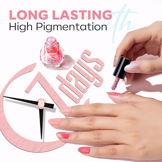 modelones Nail Polish Set, 12 Colors Spring Summer Blue Green Pink Nude Yellow Purple Pastel Quick Dry Mini Starter Kit Long Lasting Art DIY Manicure Set at Home for Women Girls 