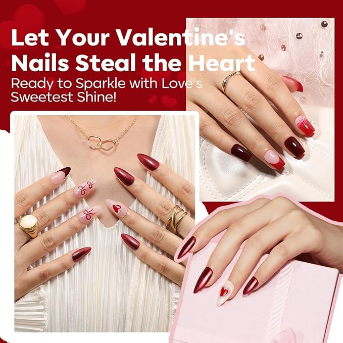 modelones Nail Polish Set, 6 Colors 2025 Classic Apple Red Cat Eye Glitter Mini Quick Dry Nail Lacquer Kit, Ruby Cherry Red Magnetic Sparkle DIY Nail Art Manicure Gift for Women Girls