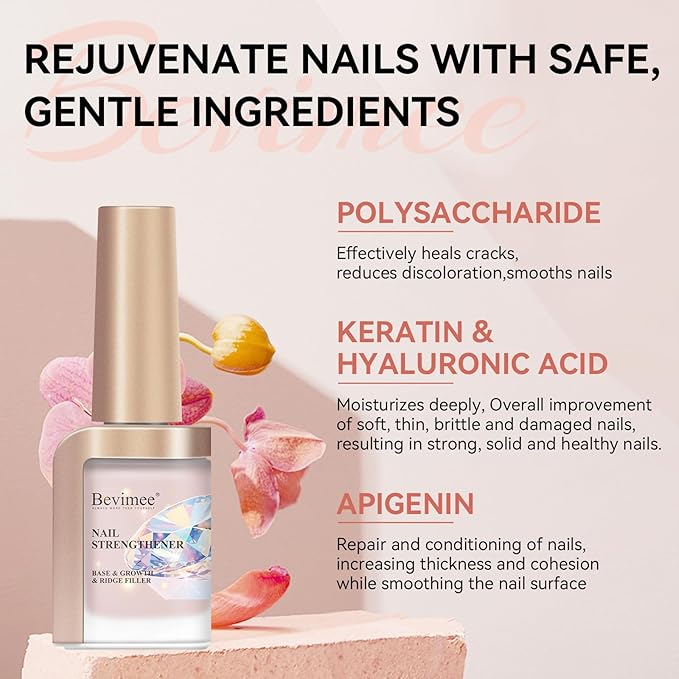 Nail Strengthener Natural Nails Hardener Extra Strong and Growth Nude Nail Repair Strengthening Polish Ridge Filler for Weak and Damaged Nails 12ML