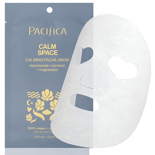 Pacifica Sheet Face Mask - Calm Space - Calming Facial Mask - Niacinamide & Turmeric Soothing Face Mask for Irritated Skin Clean Beauty Vegan & Cruelty-Free Dermatologist Tested