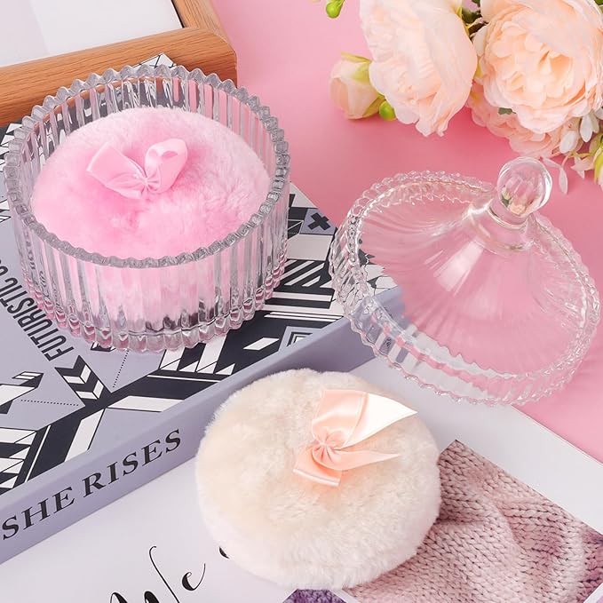 Body Powder Puff and Container, 2PCS 3.54" Powder Puff and 1PCS 5.3x3.9 Powder Container, Large Dusting Powder for Women Body Puff