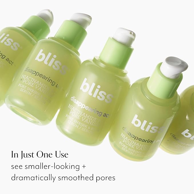 Bliss Niacinamide + Pore Vanish Complex Disappearing Act Serum – With Vitamin B3 + Green Tea - Reduces Pores & Dark Spots - Achieve Glass Skin - Clean, Cruelty-Free - 1 Fl Oz