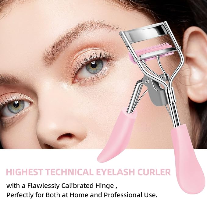 Eyelash Curler with Comb Fit All Eye Shape Curved Eyelash Curlers,Natural and Long Lasting Lash Curler for Women Make Up Gift(Pink)