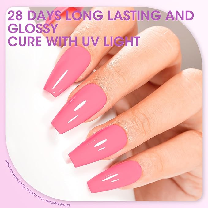 GELLEN Hot Pink Gel Nail Polish, Bright Pink Gel Polish Summer 6 Colors Set, No Wipe Soak Off Glossy UV Light Gel for Acrylic Natural Nails Manicure DIY Home Salon Valentines