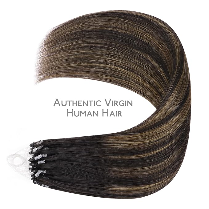 WENNALIFE Microlink Hair Extensions Human Hair, 50g 50s 18 Inch Balayage Dark Brown Mixed Chestnut Brown Remy Micro Bead Extensions Real Human Hair Loop Ring Straight Microlinks