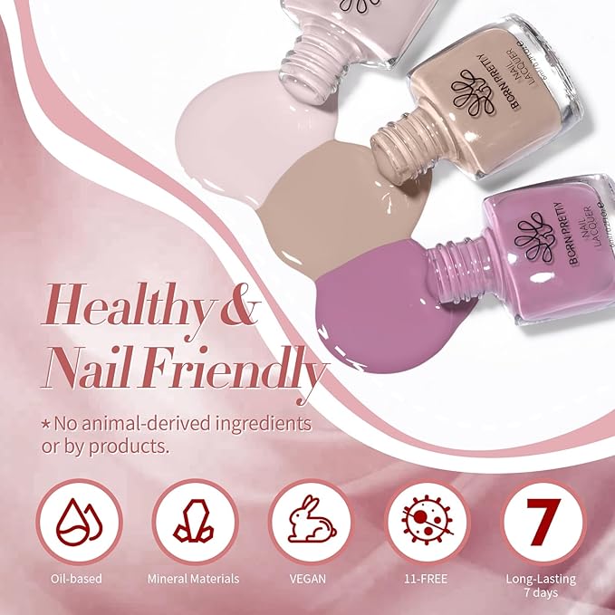 Born Pretty 6 Colors Fall Nail Polish Set - Brown Khaki Burgundy Red Neutral Nude Pink Light Purple Fall Winter Quick Dry Nail Lacquer,Nails Art DIY Home Salon Gift for Women