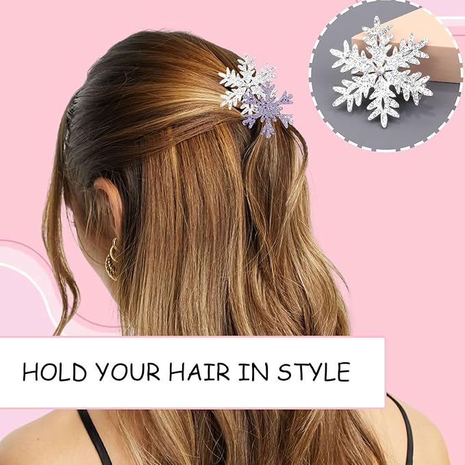 12 Pcs Christmas Hair Claw Clips Various Snowflake Glitter Hair Clips Cute Mini Claw Clip Colorful Small Hair Clips for Women Thick and Thin Hair Various Hairstyles
