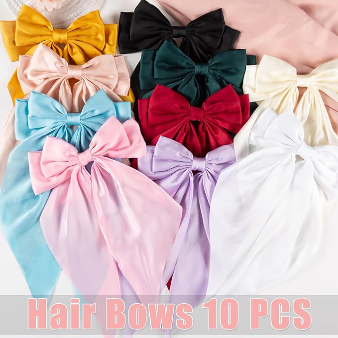 10 PCS Hair Bows,Hair Bows for Women,Hair Ribbons,Oversized Long-tail Cute Aesthetic Hair Accessories,Large Hair Barrettes for Women,Big Hair Bow,Big Bows for Girls