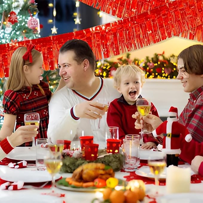 Red Foil Fringe Garland 10FT 6packs, Metallic Foil Tinsel Fringe Banners for Parade Float Decorations Wedding, Birthday Party Graduation (six Red)