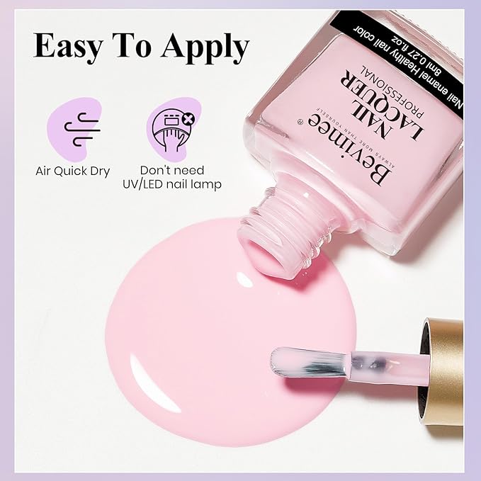 Nail Polish Set 6 Colors Pastel Quick Dry Nail Lacquer Sheer Pink, Purple, Light Blue, Nude Fast Dry Fingernail Polish Bulk DIY Salon Gift For Women Summer Colors,8lm/0.27fl.oz