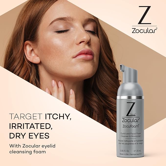 Zocular ZocuFoam Eyelid Cleanser - Foaming Eyelid Scrub - Natural pH Balanced Solution - 25mL