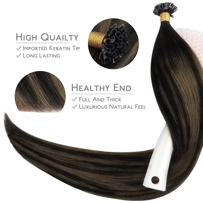 WENNALIFE U Tip Hair Extensions Human Hair, 50g 50s 22 Inch Balayage Natural Black to Chestnut Brown Remy Hair Extensions K Tip Hair Extension Real Human Hair Invisible Straight Keratin Hair Extension