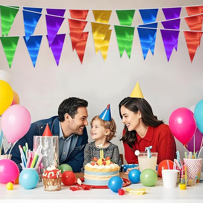 20M/65FT Colorful Triangle Pennant Banner Flag Metallic Fabric Bunting Garland for Christmas Graduation Wedding Engagement Anniversary Bachelorette Birthday Bridal Shower Valentines Hen Party Supplies