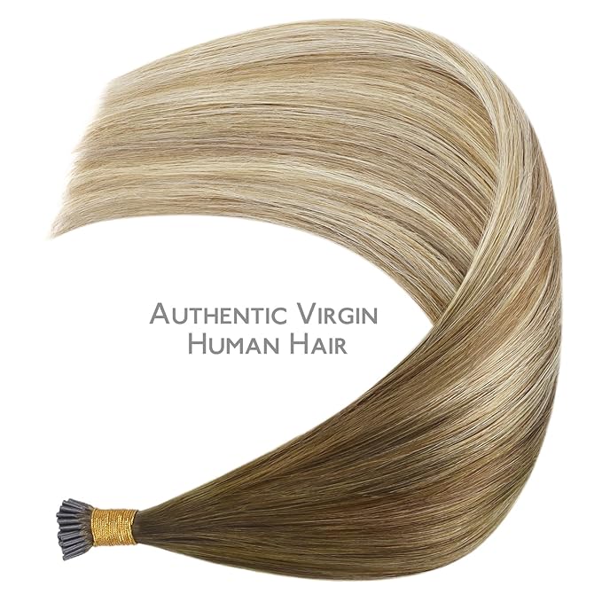 WENNALIFE I Tip Hair Extensions Human Hair, 50g 100s 14 Inch Ombre Walnut Brown to Ash Brown and Bleach Blonde Remy Itip Human Hair Extensions Invisible Itips Straight I Tips Fusion Extensions Real