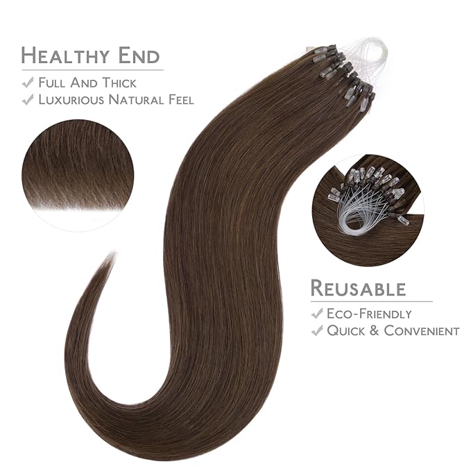 WENNALIFE Microlink Hair Extensions Human Hair, 50g 50s 14 Inch Chocolate Brown Remy Micro Bead Hair Extensions Real Human Hair Micro Link Micro Loop Micro Ring Hair Extensions Straight Microlinks