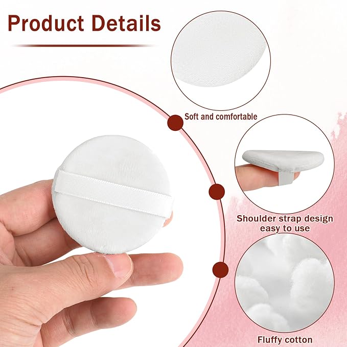 6 PCS Setting Powder Puff, 2 Inch Small Round Makeup Powder Puff Pads with Ribbon Soft Velour Eye Shadow Puff Cosmetic Foundation Blender Sponge Beauty Makeup Tools for Loose Powder & Liquid Cosmetic