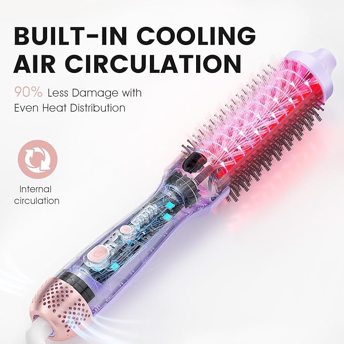 Zavarea Thermal Brush, 1.5 Inch Heated Round Brush for Blowout Look, Hot Styler with 800M Negative Ions & Ceramic for Less Damage & Frizz, Boosts Shine & Easy to Use, Dual Voltage, Valoran Purple