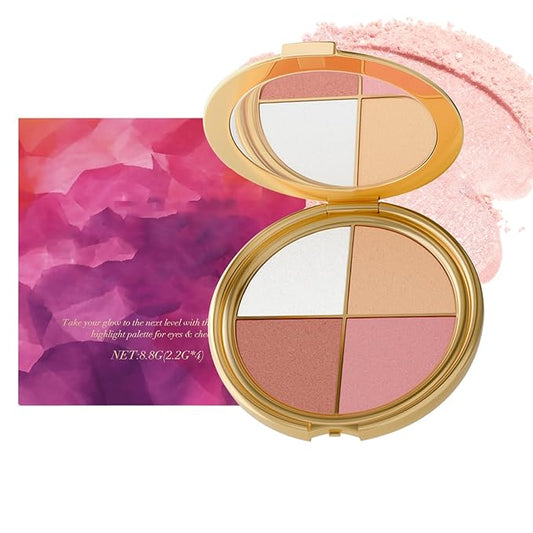 Eye & Cheek Palette - Eyeshadow and Highlighter Makeup, Face Highlighter Palette for Women, Multitasking Blush, Highlighting Eye & Cheek Palette, 4-In-1Makeup Palettes Kit, Natural Glow Contour Powder
