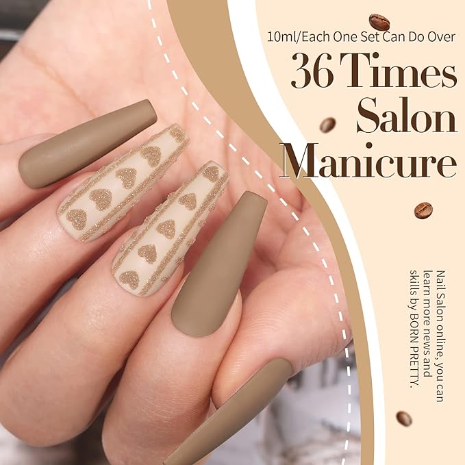 Born Pretty Gel Nail Polish 6 Colos,Nude Brown Skin Tone,Roasted Chestnuts Chocolate Gel Polish Collection Neutral Beige Khaki Gel Polish Kit All Seasons Nail Art Manicure DIY for Home Salon