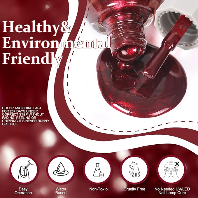 Major Dijit Quick Dry Nail Polish 12ml/0.41fl oz Pearl Wine Red Regular Nail Lacquer Fast Drying & Long Lasting Nail Polish Nail Art Effect for Nail Salon