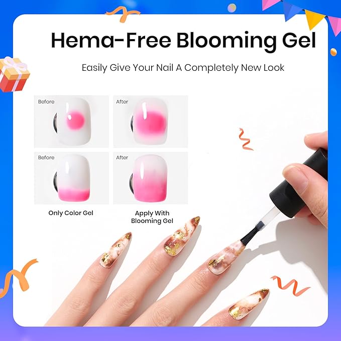 Beetles Blooming Gel - Hema Free Clear Blossom Blooming Gel Polish for Spreading Effect DIY Watercolor Floral Print Soak off Nail Diy Manicure Art Design Gift