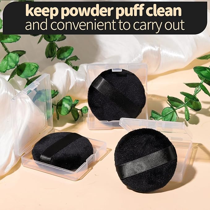 Teenitor 3Pcs Powder Puffs for Face Powder 2.36 Inch, Makeup Powder Puff for Loose and Pressed Powder, Face Powder Puff with Case, Black
