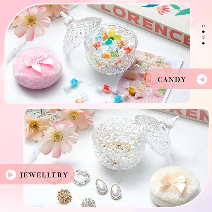 Tioncy 3 Pcs Large Body Powder Puff and Container Valentine's Day gift Powder Container with Puff Crystal Case Soft Washable Reusable Velour Face Body Glitter Wet Dry Makeup(Elegant,Clear)