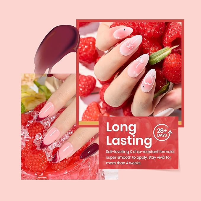 beetles Gel Polish Set - 6 Pcs Burgundy Red Purple Brown Nail Gel Polish Kit for Glamour, Wine Red Brown Lilac Sangria Gel Polish Soak Off UV LED Nail Lamp Fall Winter