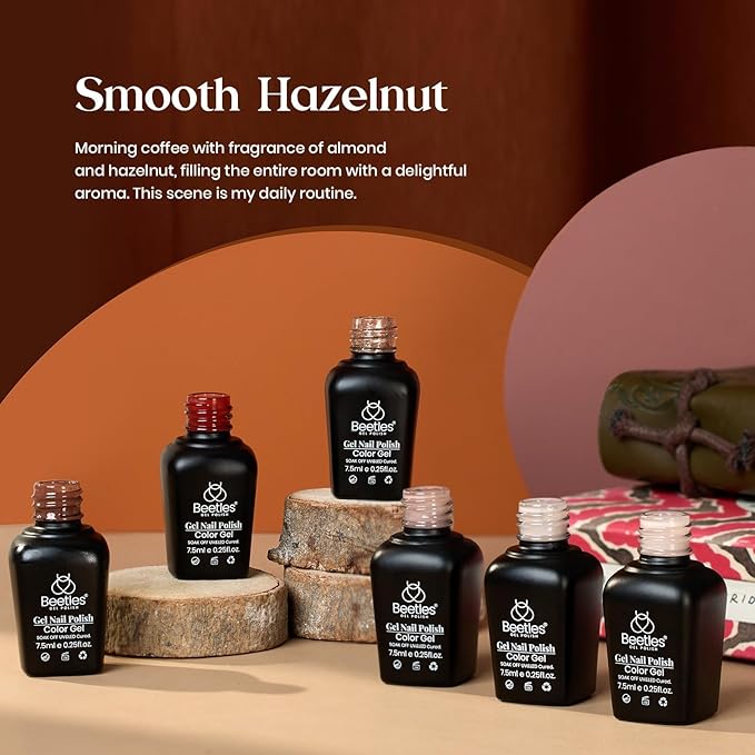 Beetles Fall Gel Nail Polish - 6 Colors Burgundy Brown Neutral Grey Plum Gel Polish Set Soak off UV Light for Easy DIY Nail Art Salon Home Design Gifts for Women