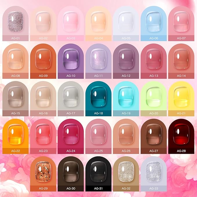 Born Pretty Jelly Gel Nail Polish Sheer Clear Nude Pink Red Brown Gel Polish Set Transparent Translucent Gel Polish with Glossy Matte Top Coat Base Gel Manicure Christmas Day Gifts 39PCS