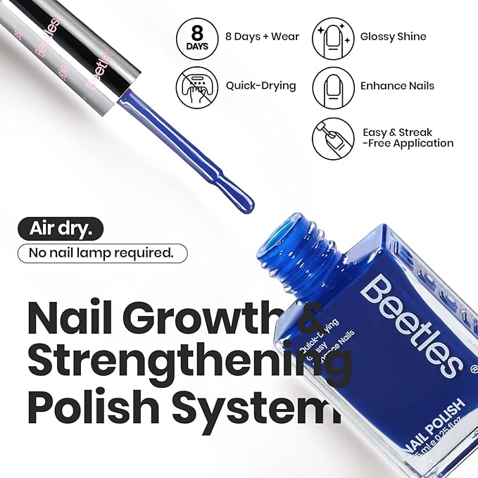 Beetles 4th Nail Polish Set - 6 Colors White Red Blue Nail Polish Kit Sparkle Glitter Fingernail, Quick Dry Long Lasting Beetles Midnight Fireworks Diy Nail Art Design Christmas Gifts for Women