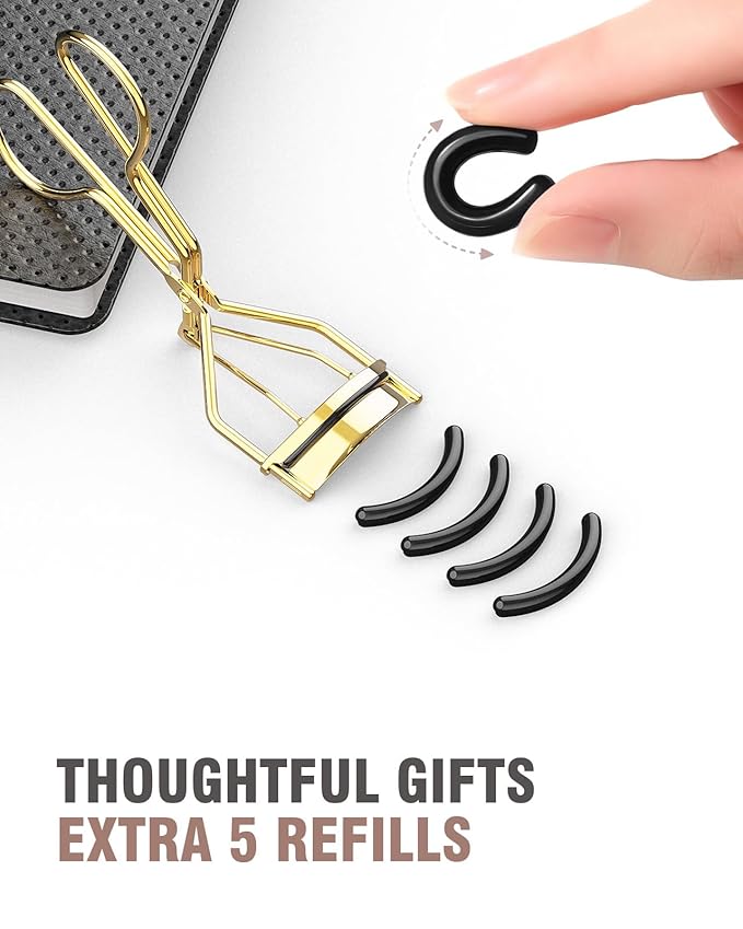 Eyelash Curler with Comb, Professional Volumizing Lash Lift Kit Lash Curler with Refill Pads for Home & Travel Uses, Gold