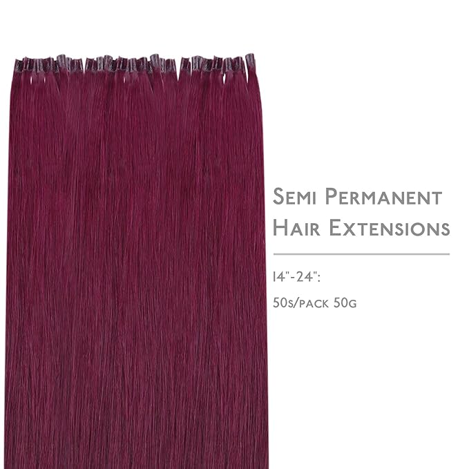WENNALIFE U Tip Hair Extensions Human Hair, 50g 50s 20 Inch Light Burgundy Remy Hair Extensions K Tip Hair Extension Real Human Hair Invisible Straight Keratin Hair Extensions